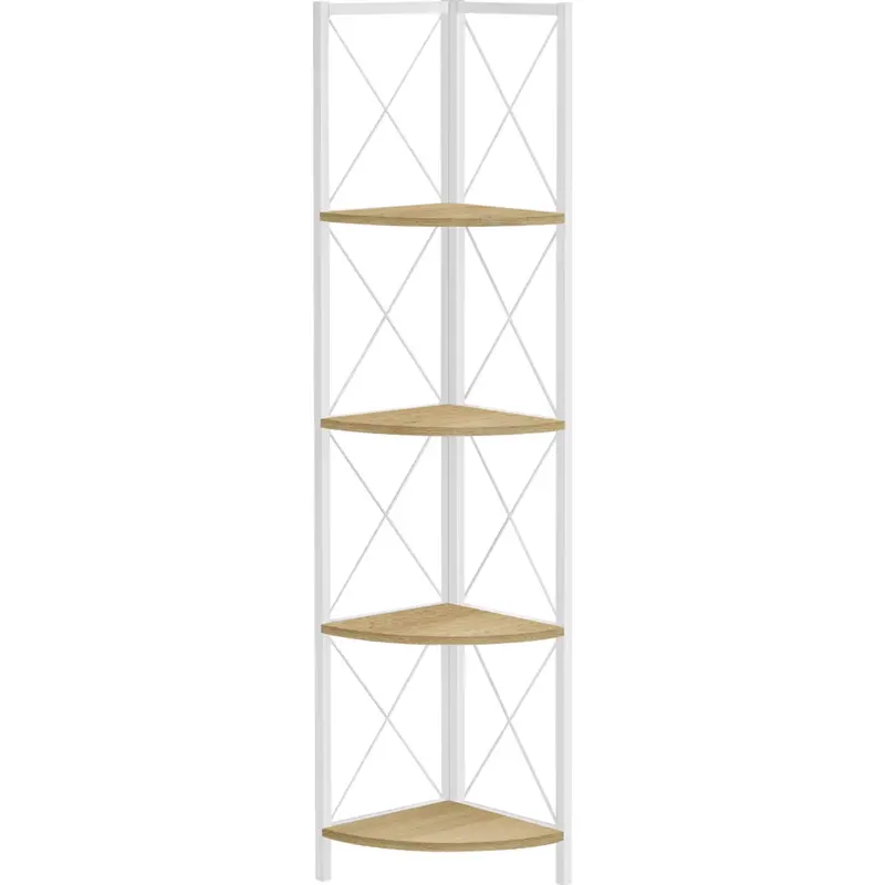 60-Inch Corner Etagere Shelf Unit – Natural Wood & White Finish 1