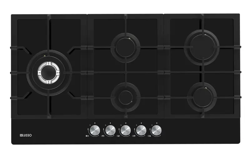 900Mm Black Glass Gas Cooktop With Integrated Wok Burner 1