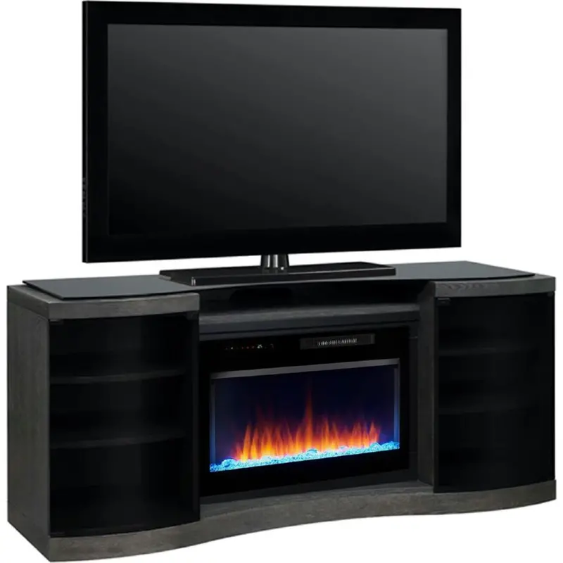 Acton Silver Charcoal Console Table With Electric Fireplace – Stylish Media & Heat Combo 1
