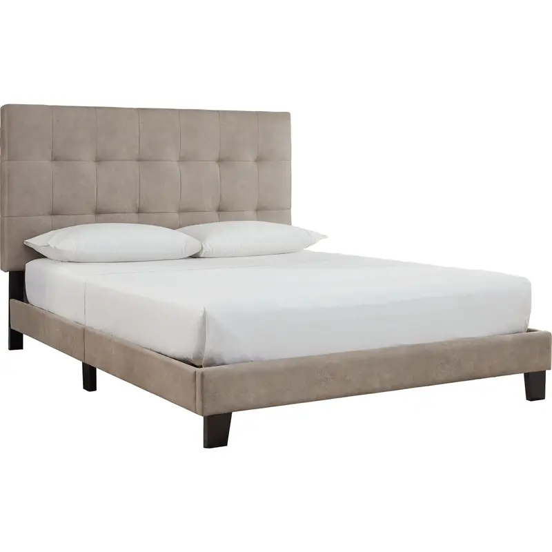 Adelloni Upholstered Platform Bed – Light Brown Linen Texture 1