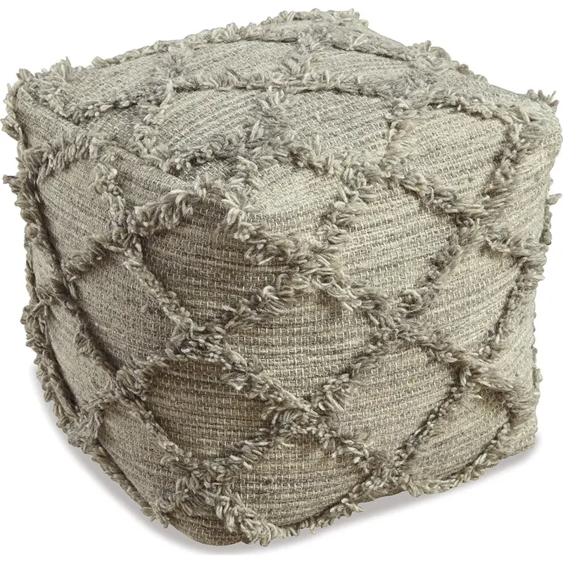 Adelphie Natural-And-Gray Fabric Pouf – Round Ottoman With Removable Cover 1