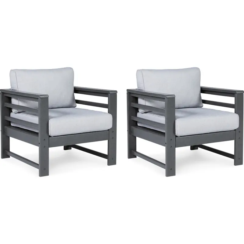 Amora Charcoal Gray Outdoor Lounge Chairs With Cushions (Set Of 2) 1