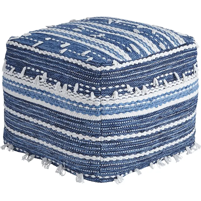 Anthony Tufted Pouf – Blue And White Textured Accent Seat 1