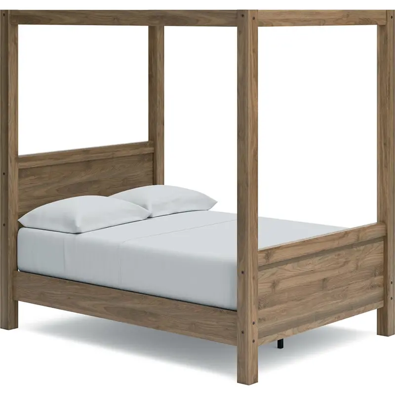 Aprilyn Honey-Toned Full Canopy Bed With Classic Silhouette 1