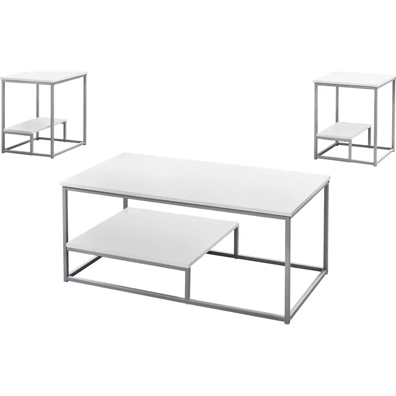 Arianna Set Of Three Nesting Tables – White And Silver Finish 1