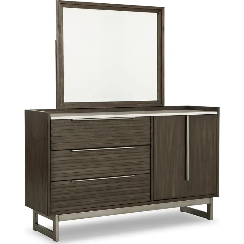 Arkenton Grayish-Brown Wooden Dresser With Matching Wall Mirror 1
