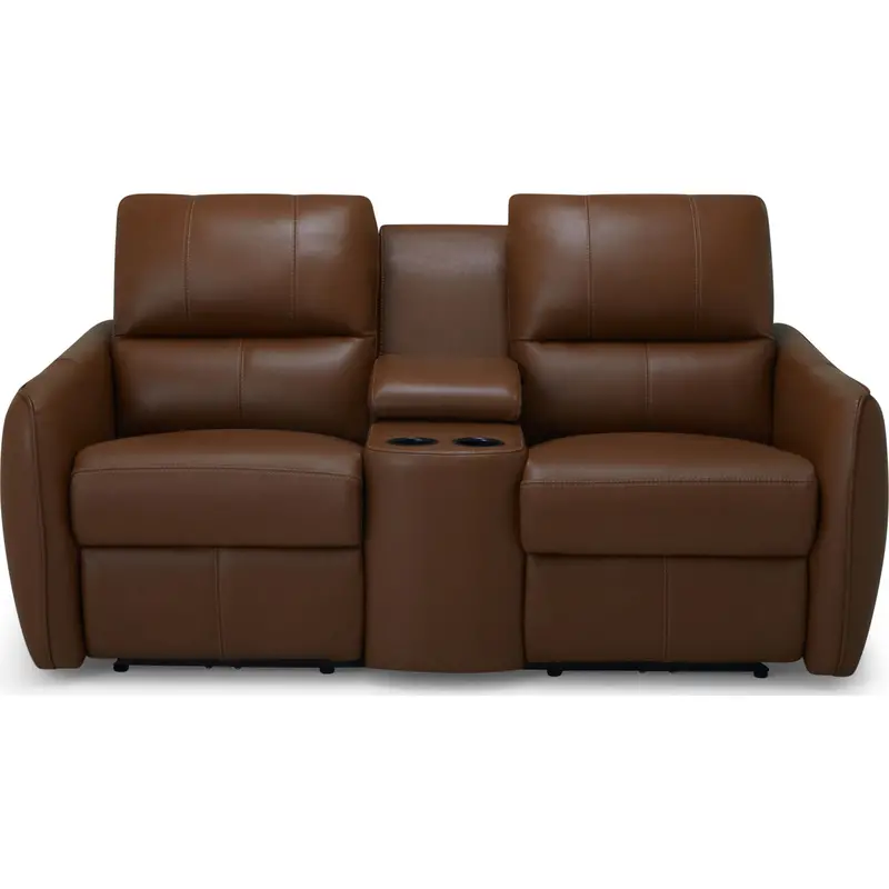 Arlo Power Reclining Loveseat With Center Console – Valencia Biscotti Upholstery 1