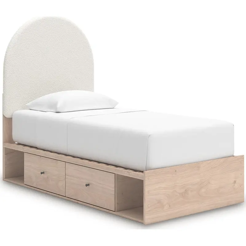 Arloster Tan And White Platform Bed With Built-In Storage Drawers 1