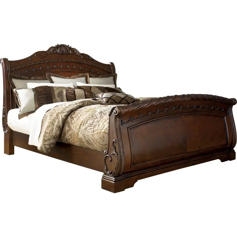 Ashley North Shore Sleigh Bed – 3-Piece Dark Brown Set 1