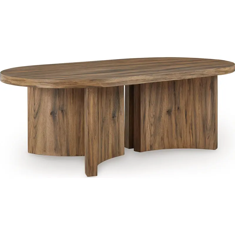 Austanny Warm Brown Coffee Table With Solid Wood Top 1