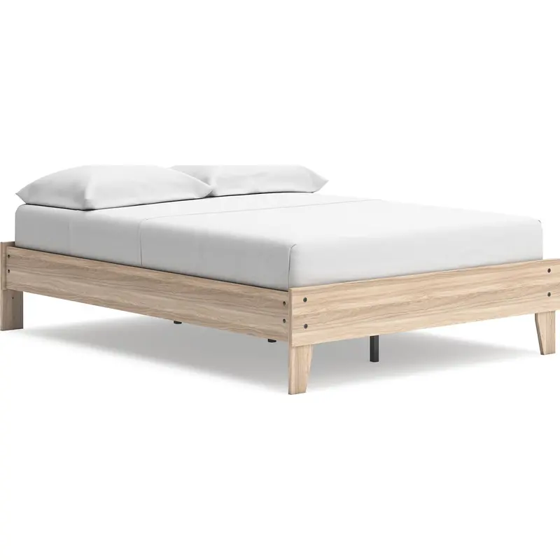 Battelle Upholstered Full Platform Bed – Textured Tan Fabric 1