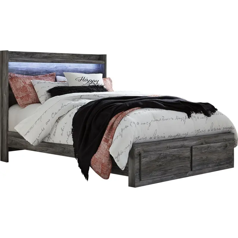 Baystorm Gray Panel Bed With Integrated Footboard Storage Compartment 1