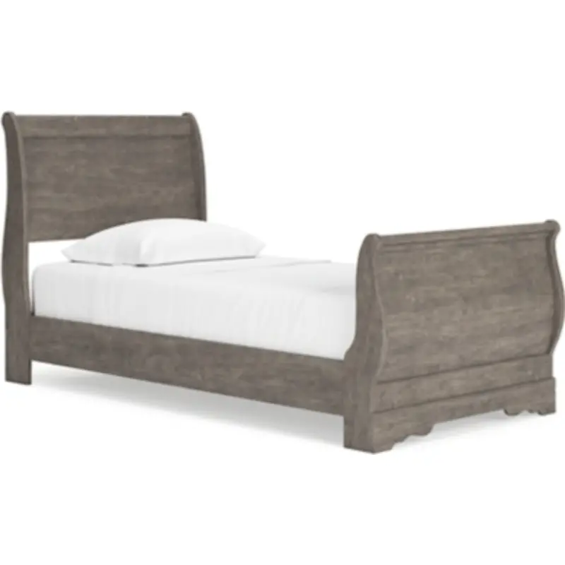 Bayzor Gray Twin Sleigh Bed – Traditional Metal Frame 1