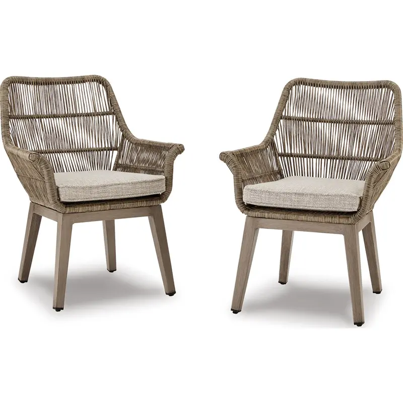 Beach Front Beige Outdoor Arm Chairs With Cushions (2-Pack) 1