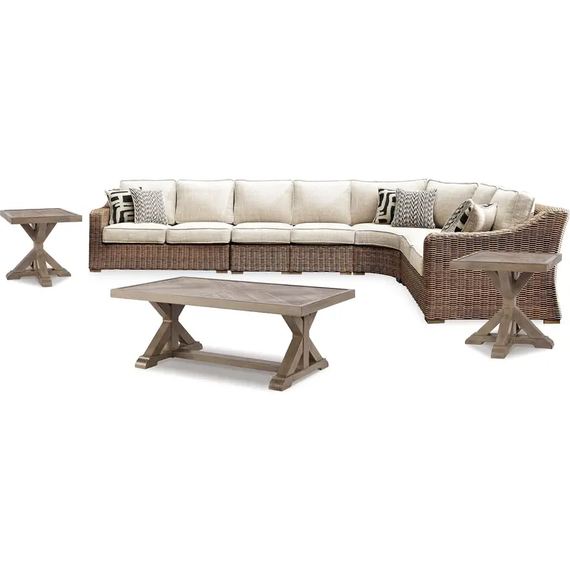 Beachcroft All-Weather Outdoor Sectional – 5-Piece Beige Set With Nesting Tables 1