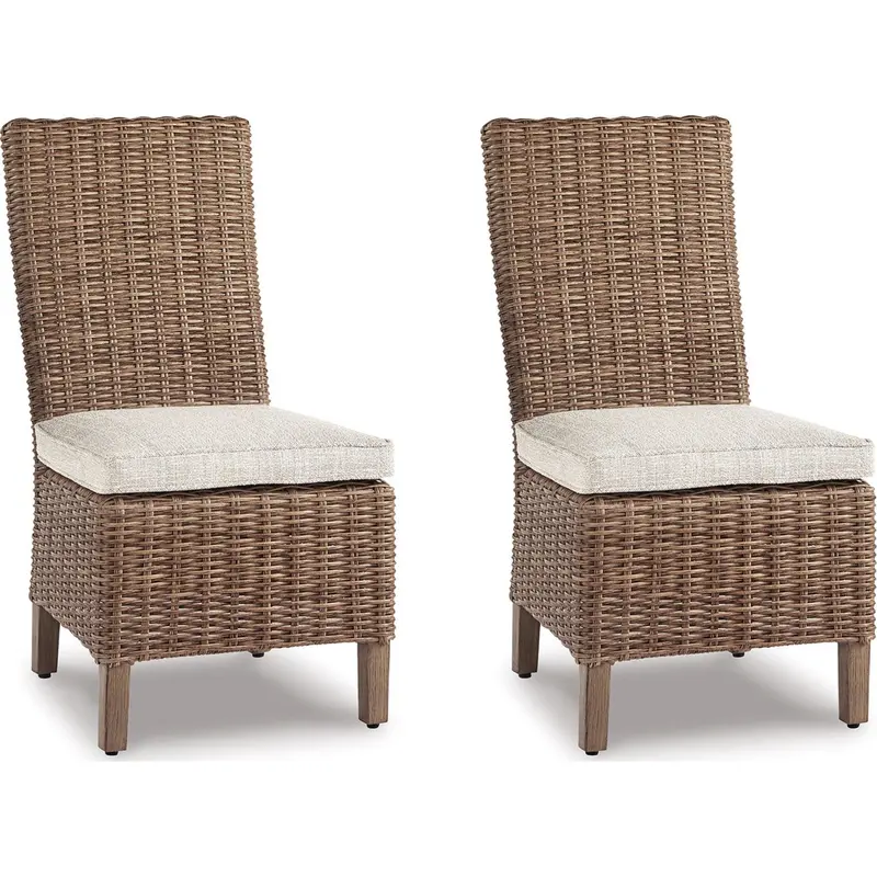 Beachcroft Beige Outdoor Lounge Chair Pair – Weather-Resistant Wicker Seating 1