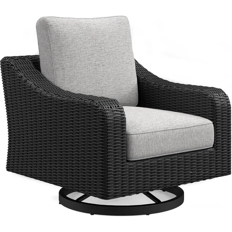 Beachcroft Black And Light Gray Swivel Outdoor Lounge Chair With Cushion 1