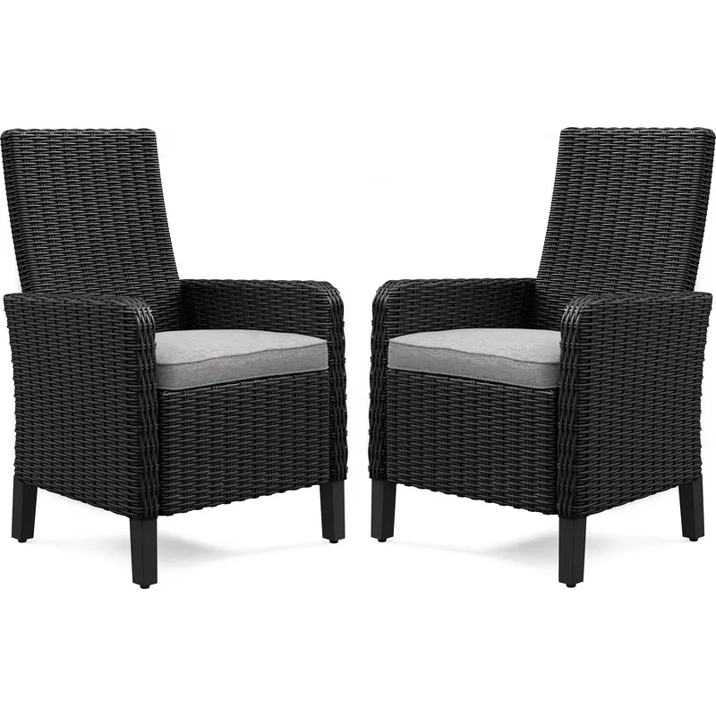 Beachcroft Outdoor Arm Chairs With Cushions – Set Of Two, Black And Light Gray 1