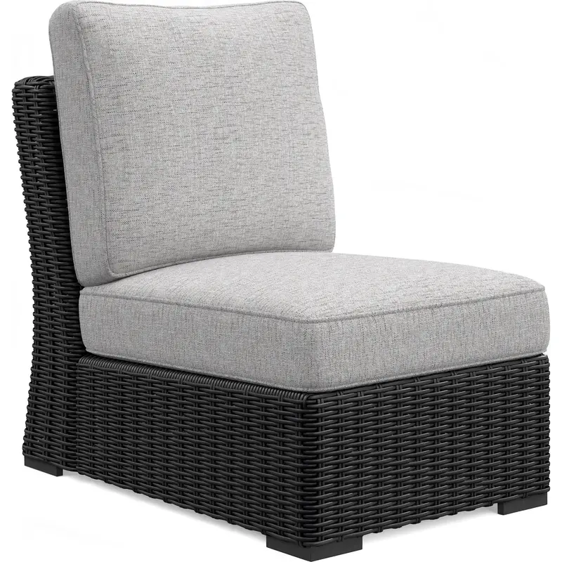 Beachcroft Outdoor Armless Lounge Chair With Cushions – Black And Light Gray 1
