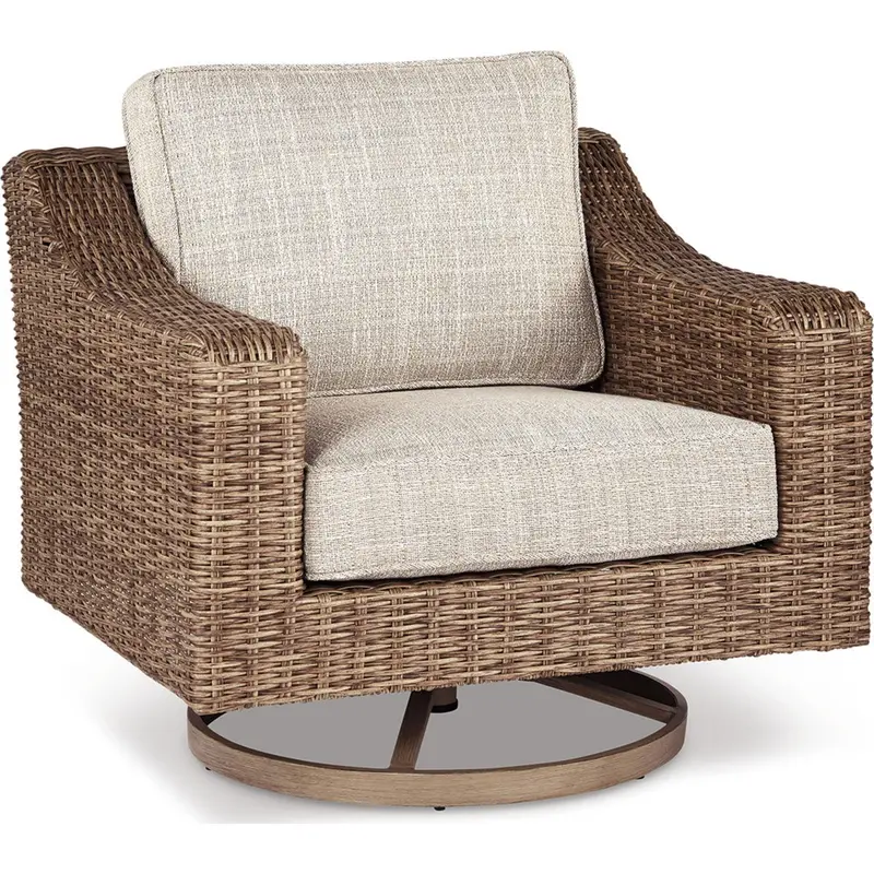 Beachcroft White-And-Beige Outdoor Swivel Lounge Chair With Cushion 1