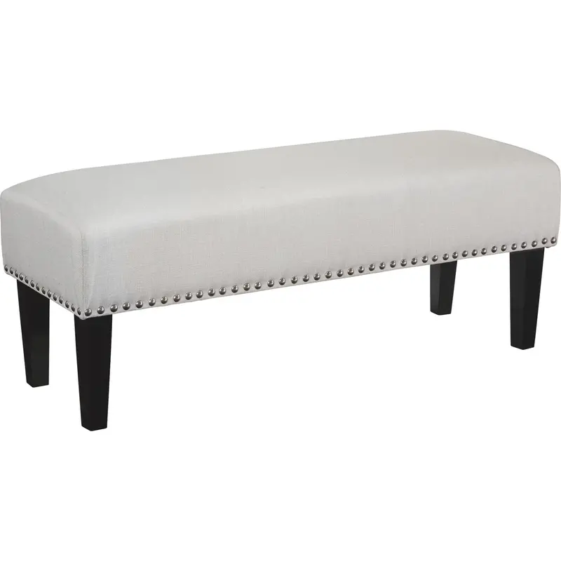 Beauland Tufted Bench – Ivory Linen-Look Upholstery, Wooden Legs 1