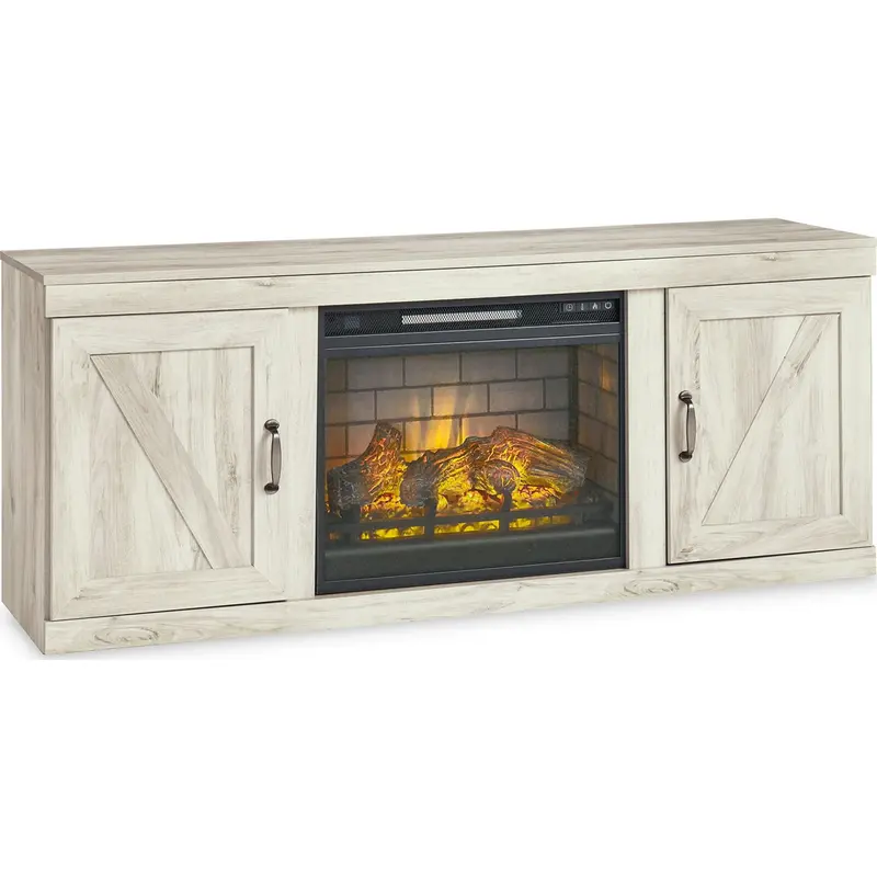 Bellaby Media Console With Built-In Electric Fireplace – Whitewash Wood Look 1