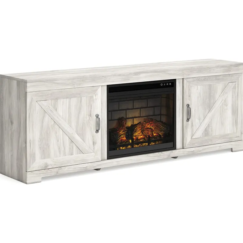 Bellaby Tv Stand With Built-In Electric Fireplace In Whitewash Finish 1