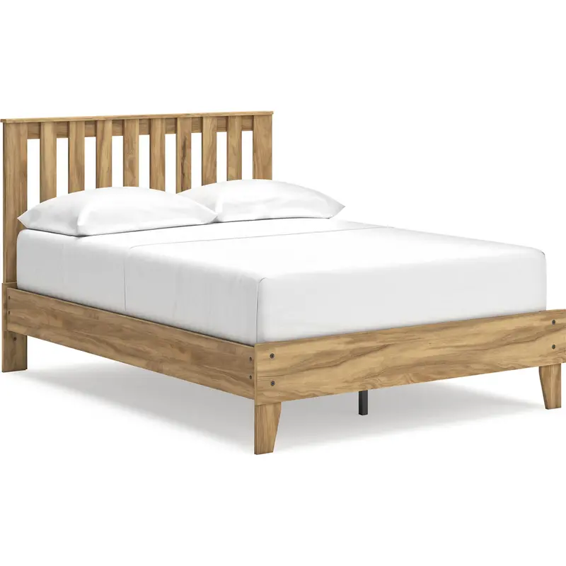 Bermacy Light Brown Full Platform Bed – Minimalist Slatted Base 1