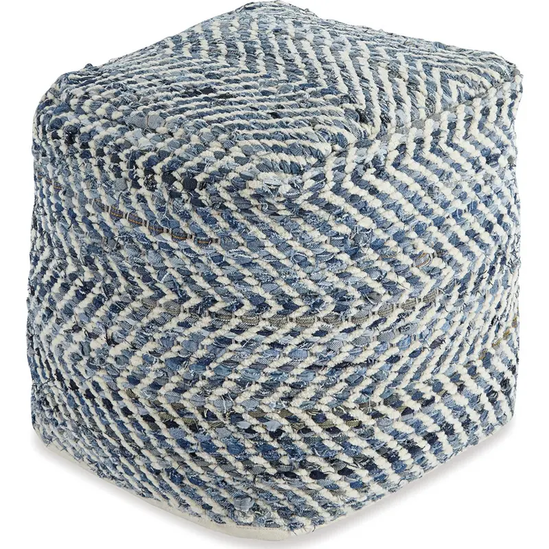 Blue Chevron Accent Pouf – Compact Footrest Or Extra Seating 1