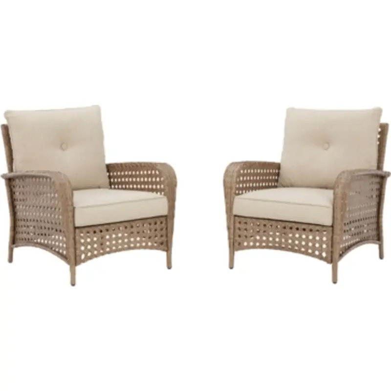 Braylee Driftwood-Finished Outdoor Lounge Chairs With Cushions (2-Pack) 1