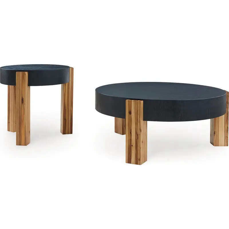 Breenmore Two-Piece Accent Table Set In Black And Natural Wood Finish 1