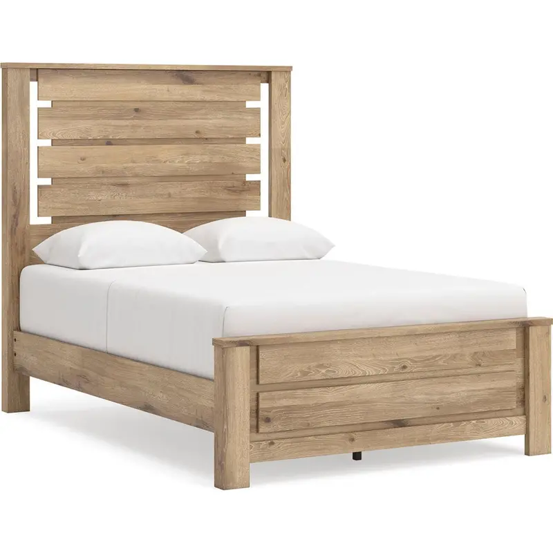 Brozmont Upholstered Platform Bed In Tan Fabric 1