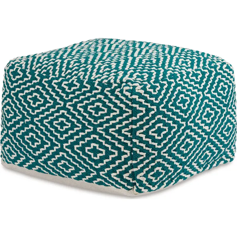 Brynnsen Teal And Ivory Fabric Pouf 1
