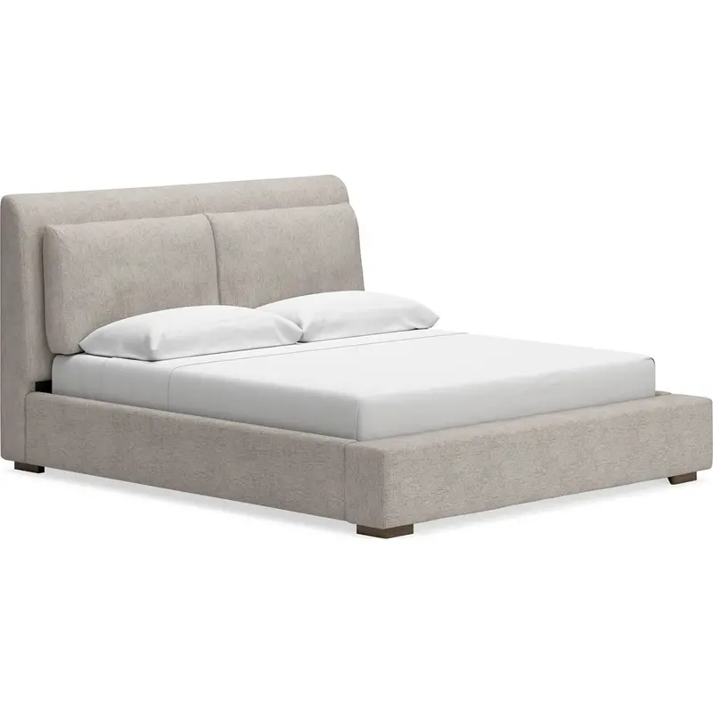 Cabalynn Oatmeal Upholstered Platform Bed With Button-Tufted Headboard 1