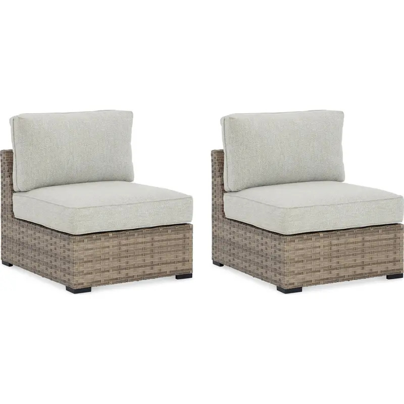 Calworth Beige Outdoor Armless Chairs (Set Of 2) 1