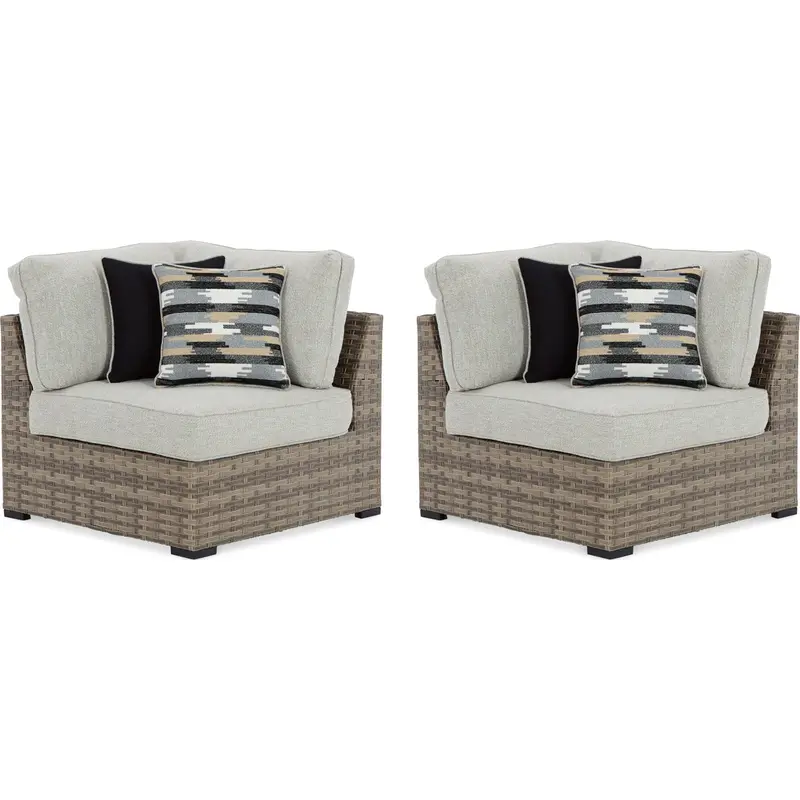 Calworth Beige Outdoor Corner Seating Set (2 Chairs) With Cushions 1