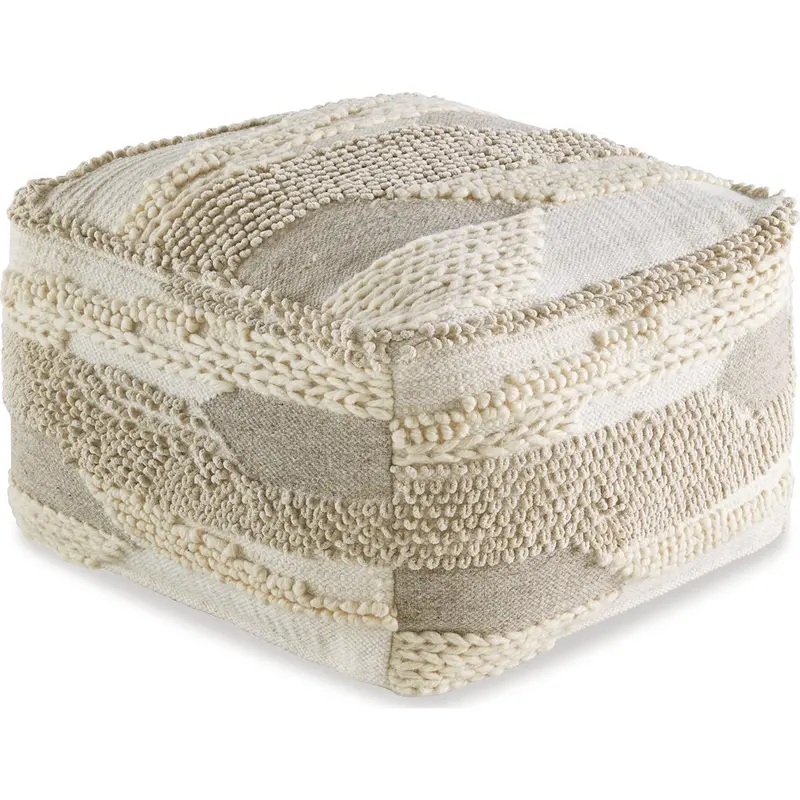 Cartlow Tufted Pouf Ottoman – Cream Beige Gray Accent 1