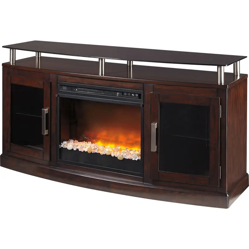 Chanceen Dark Brown Tv Stand With Built-In Electric Fireplace 1