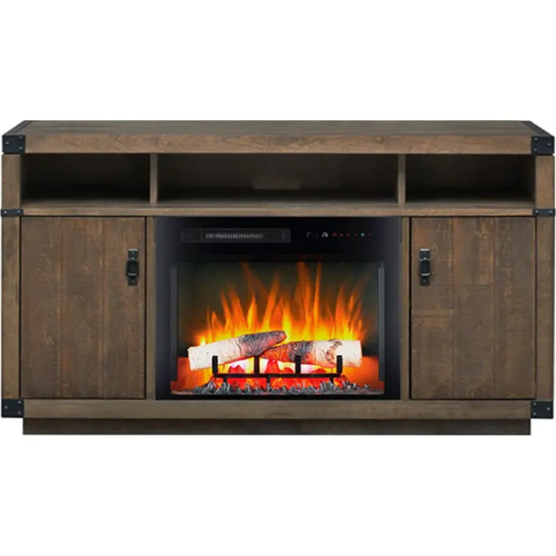 Chip Cinnamon-Finished Console Table With Built-In Electric Fireplace 1
