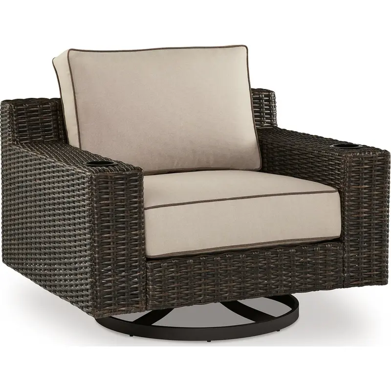 Coastline Bay Swivel Outdoor Lounge Chair In Brown With Cushion 1