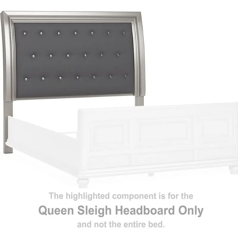 Coralayne Silver Metallic Sleigh Headboard – Upholstered Style 1