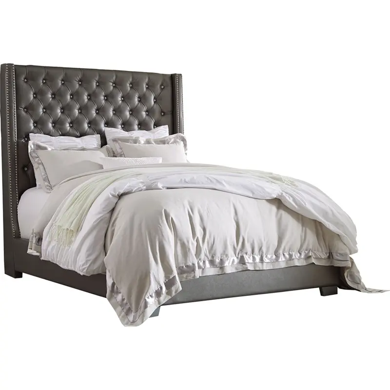 Coralayne Upholstered Platform Bed – Gray Fabric, Queen Size 1