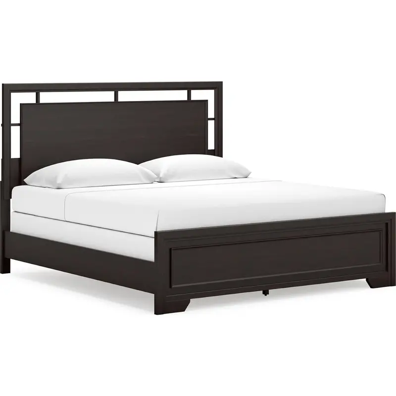 Covetown Dark Brown King Panel Bed – Solid Wood Design 1