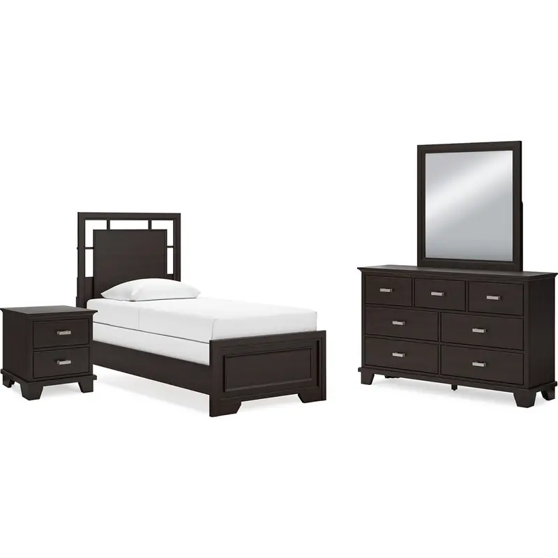 Covetown Twin Panel Bedroom Set – Dark Brown Finish With Matching Bed, Nightstand & Dresser 1