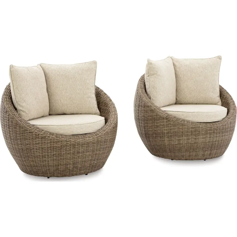 Danson Outdoor Swivel Lounge Chairs With Beige Cushions (2-Pack) 1