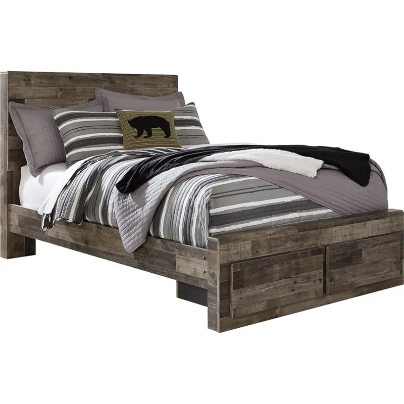 Derekson Full-Size Panel Bed With Footboard Drawers – Multi Gray Finish 1
