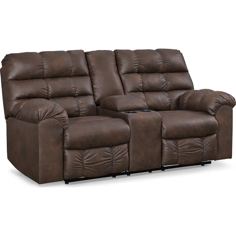 Derwin Nut-Finish Reclining Loveseat With Center Console 1