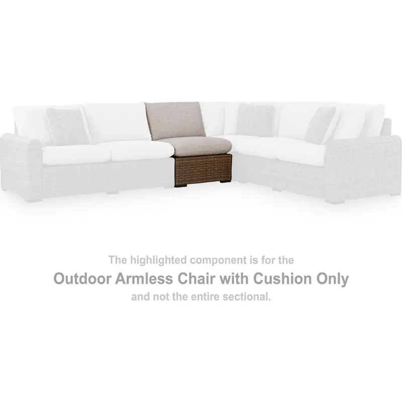Dolan Creek Beige And Brown Outdoor Armless Chair With Cushion 1