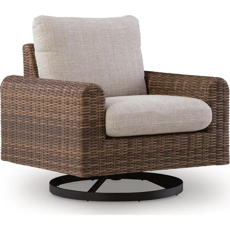 Dolan Creek Gray-And-Brown Outdoor Swivel Lounge Chair With All-Weather Cushion 1
