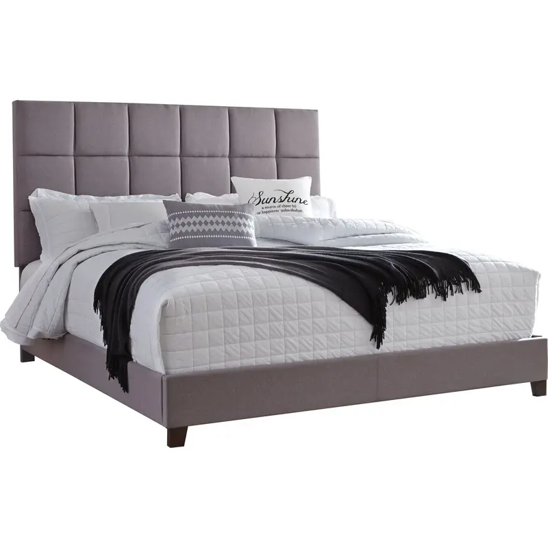 Dolante Gray King Upholstered Bed – Soft-Textured Headboard And Platform Base 1